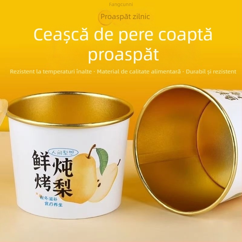 Cupa de hârtie pentru supă de pere, rotundă, biodegradabilă, necompatibilă cu cuptorul cu microunde