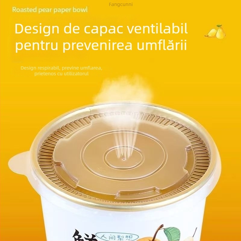 Cupa de hârtie pentru supă de pere, rotundă, biodegradabilă, necompatibilă cu cuptorul cu microunde