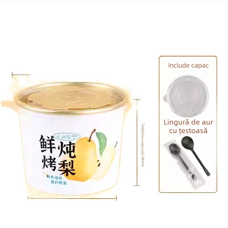 Cupa de hârtie pentru supă de pere, rotundă, biodegradabilă, necompatibilă cu cuptorul cu microunde