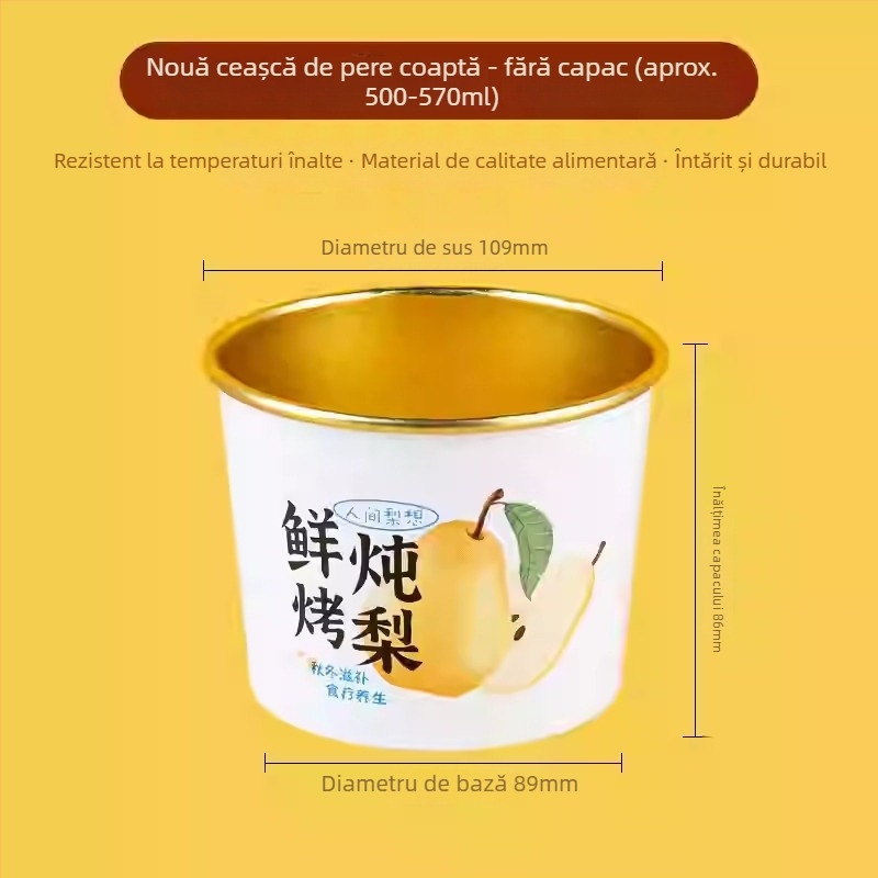 Cupa de hârtie pentru supă de pere, rotundă, biodegradabilă, necompatibilă cu cuptorul cu microunde