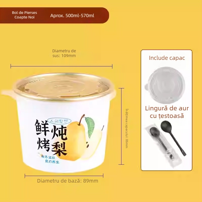 Cupa de hârtie pentru supă de pere, rotundă, biodegradabilă, necompatibilă cu cuptorul cu microunde