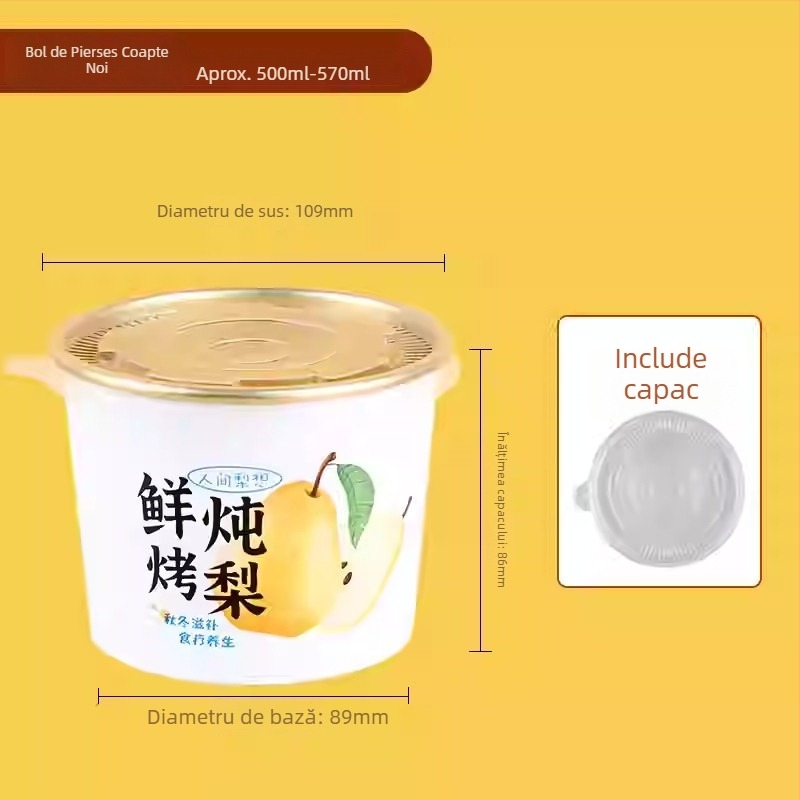 Cupa de hârtie pentru supă de pere, rotundă, biodegradabilă, necompatibilă cu cuptorul cu microunde