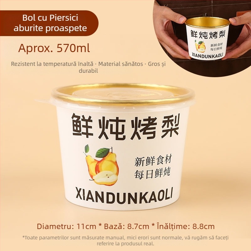 Cupa de hârtie pentru supă de pere, rotundă, biodegradabilă, necompatibilă cu cuptorul cu microunde