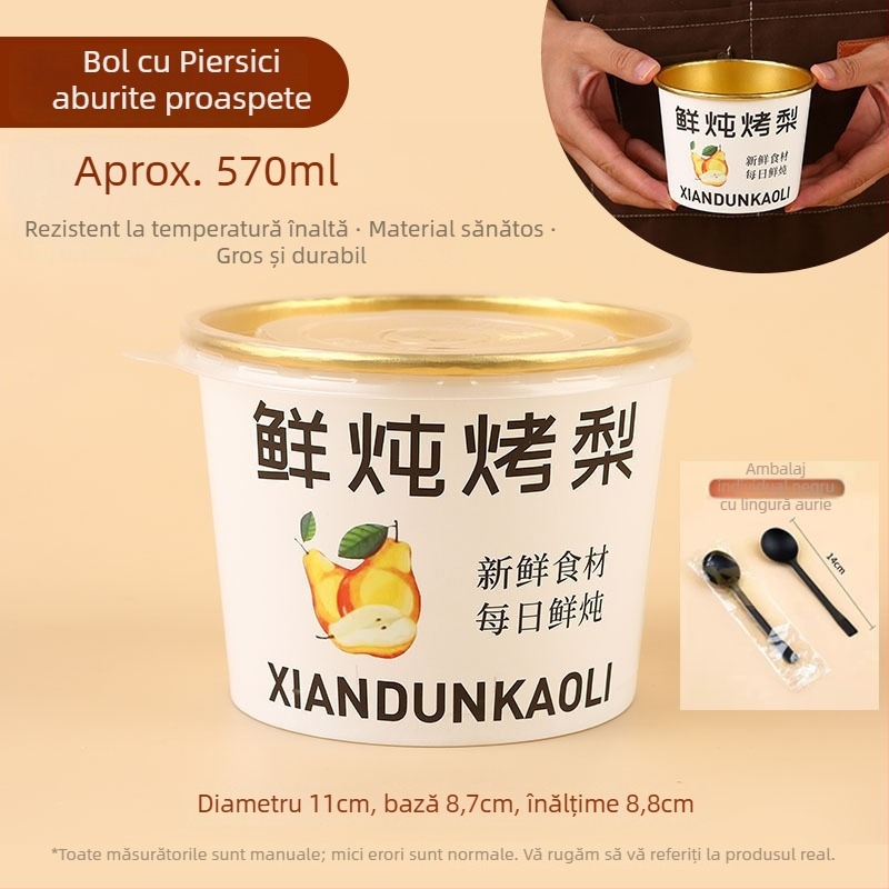 Cupa de hârtie pentru supă de pere, rotundă, biodegradabilă, necompatibilă cu cuptorul cu microunde