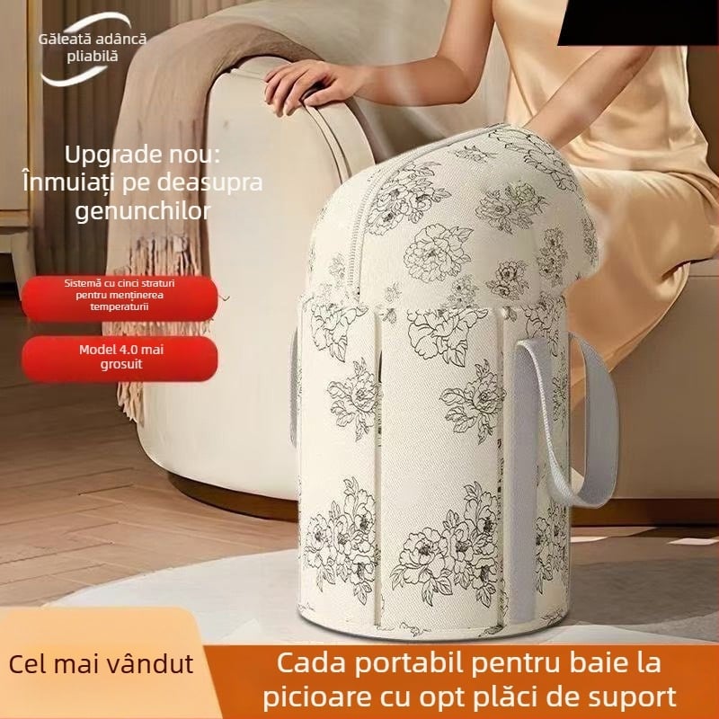 Cadă de baie pentru picioare pliabilă cu suport pentru genunchi, cadă cu aburi portabilă pentru picioare (pânză Oxford; pentru înmuierea picioarelor; adulți; pliabilă)