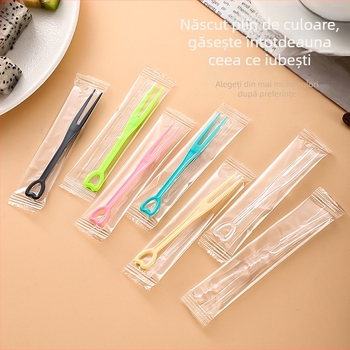 Furculiță de fructe de unică folosință din PS plastic, ambalaj individual, 100–200 buc./pachet, compatibil cu cuptorul cu microunde, 0,55 g/buc