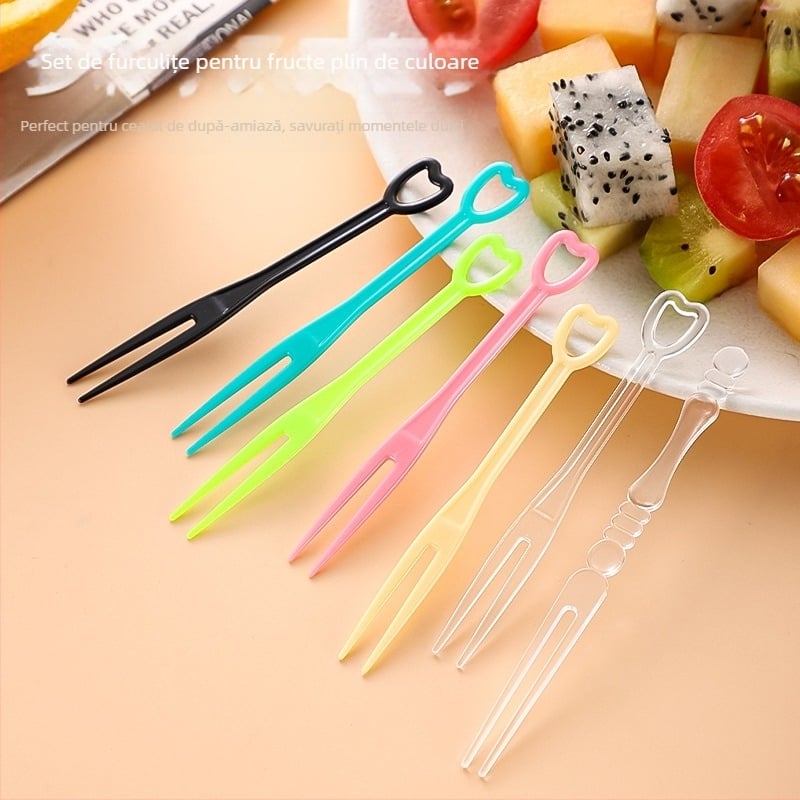 Furculiță de fructe de unică folosință din PS plastic, ambalaj individual, 100–200 buc./pachet, compatibil cu cuptorul cu microunde, 0,55 g/buc