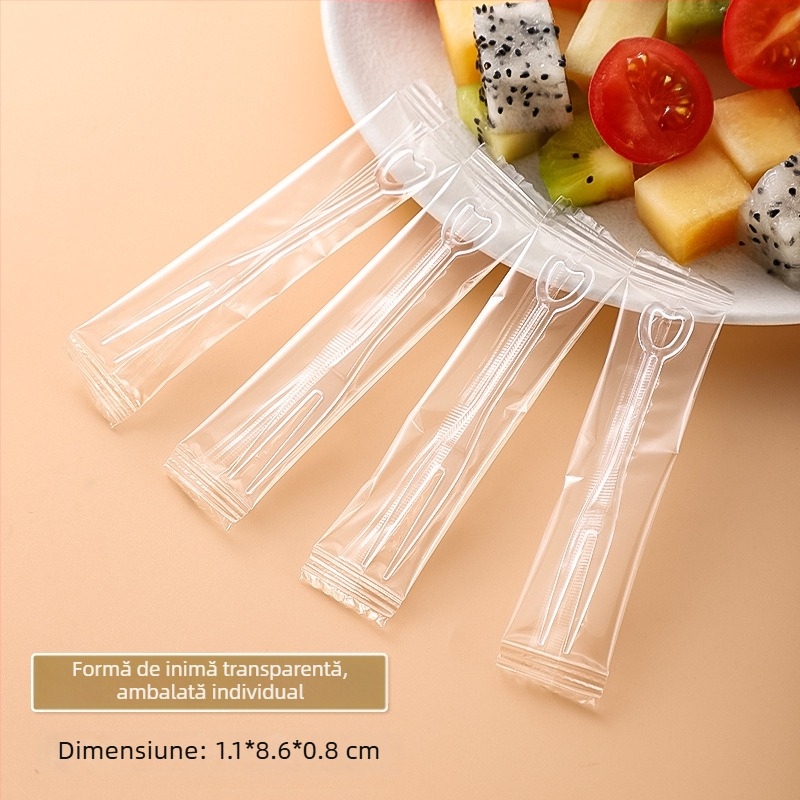Furculiță de fructe de unică folosință din PS plastic, ambalaj individual, 100–200 buc./pachet, compatibil cu cuptorul cu microunde, 0,55 g/buc