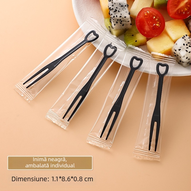Furculiță de fructe de unică folosință din PS plastic, ambalaj individual, 100–200 buc./pachet, compatibil cu cuptorul cu microunde, 0,55 g/buc
