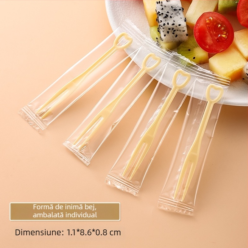 Furculiță de fructe de unică folosință din PS plastic, ambalaj individual, 100–200 buc./pachet, compatibil cu cuptorul cu microunde, 0,55 g/buc