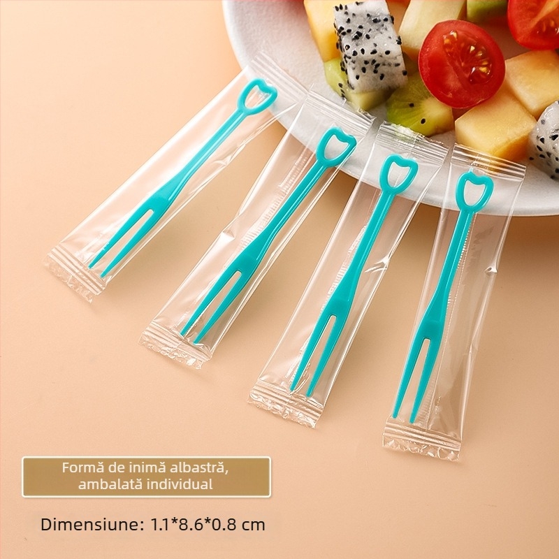 Furculiță de fructe de unică folosință din PS plastic, ambalaj individual, 100–200 buc./pachet, compatibil cu cuptorul cu microunde, 0,55 g/buc