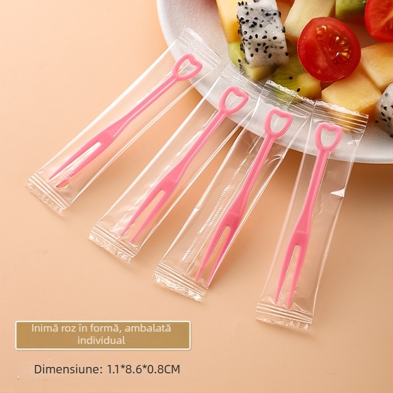 Furculiță de fructe de unică folosință din PS plastic, ambalaj individual, 100–200 buc./pachet, compatibil cu cuptorul cu microunde, 0,55 g/buc