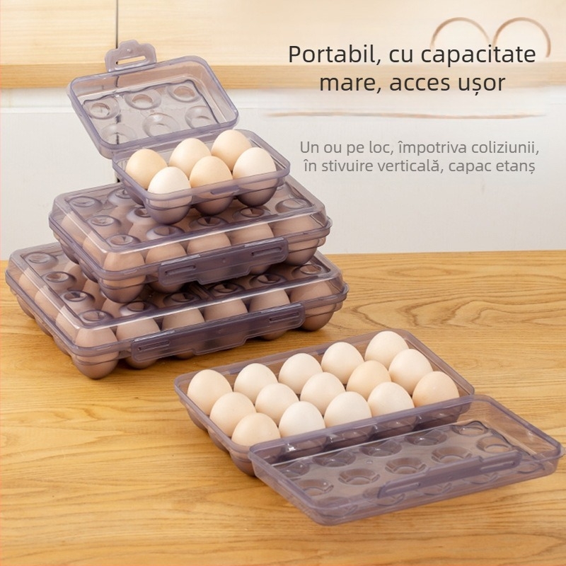 Cutie portabilă pentru ouă pentru camping în aer liber – plastic, stil japonez, cu compartimente