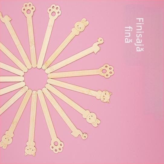 Bețișoare de înghețată din bambus, de unică folosință, cu design animat, pentru copii, pregătite pentru logo, furculiță de fructe, stil proaspăt și drăguț