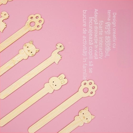 Bețișoare de înghețată din bambus, de unică folosință, cu design animat, pentru copii, pregătite pentru logo, furculiță de fructe, stil proaspăt și drăguț
