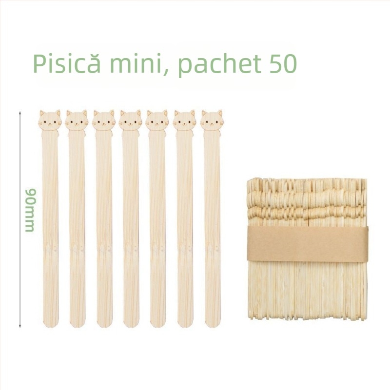 Bețișoare de înghețată din bambus, de unică folosință, cu design animat, pentru copii, pregătite pentru logo, furculiță de fructe, stil proaspăt și drăguț