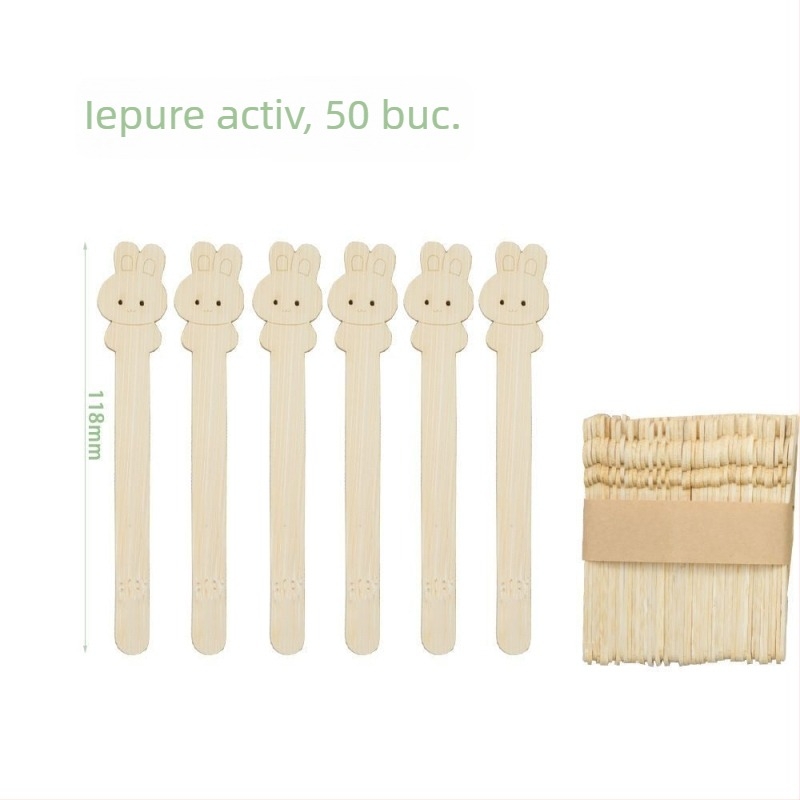 Bețișoare de înghețată din bambus, de unică folosință, cu design animat, pentru copii, pregătite pentru logo, furculiță de fructe, stil proaspăt și drăguț