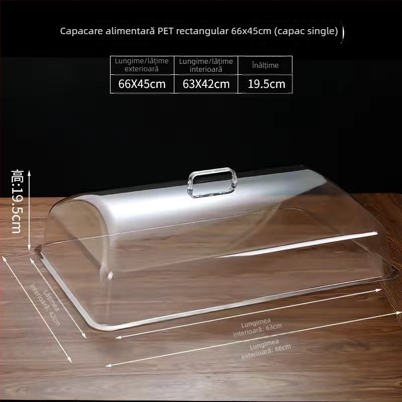 Capac transparent din sticlă, anti-praf, pentru afișaj dreptunghiular de pâine și delicatese – utilizare casnică, stil simplu, licență Guangdongxk16-204-01508