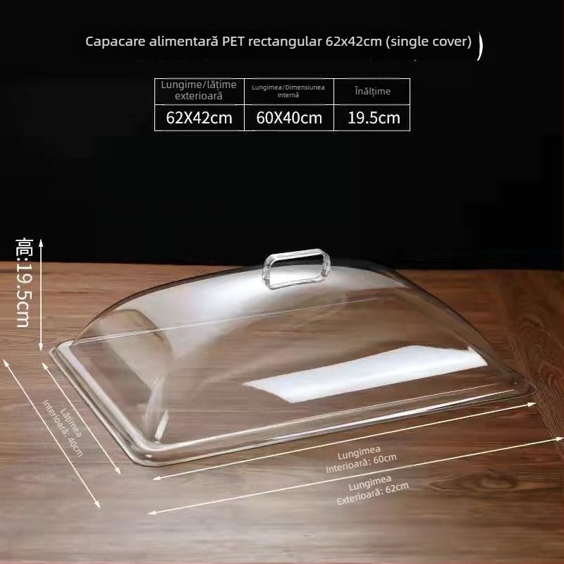 Capac transparent din sticlă, anti-praf, pentru afișaj dreptunghiular de pâine și delicatese – utilizare casnică, stil simplu, licență Guangdongxk16-204-01508
