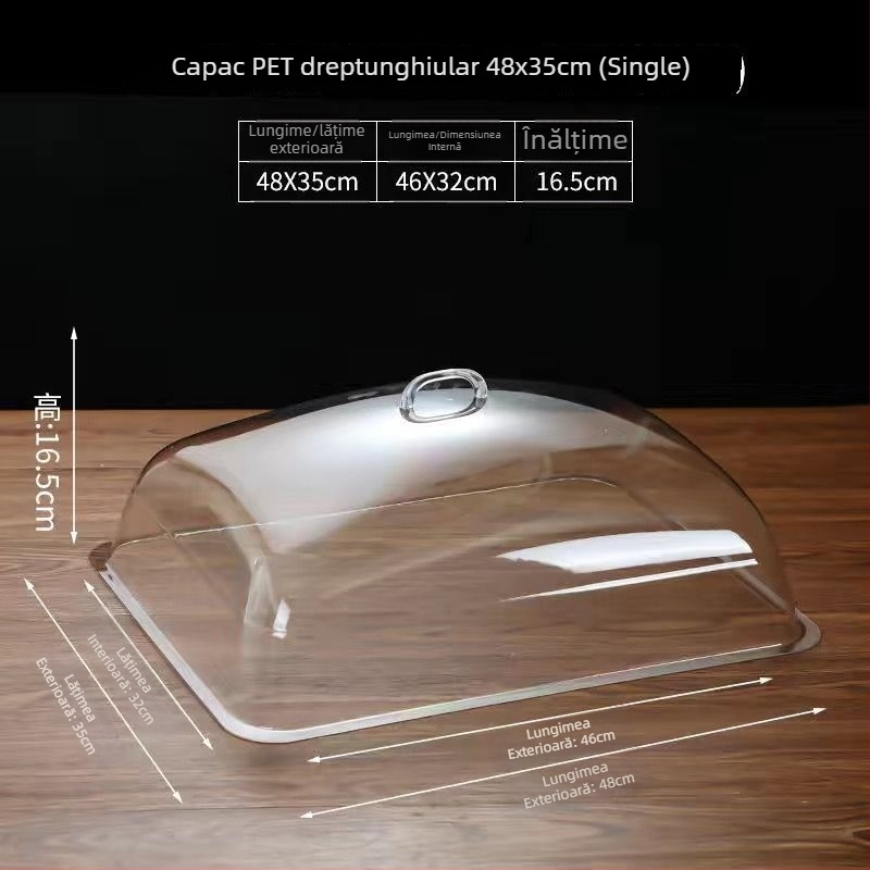 Capac transparent din sticlă, anti-praf, pentru afișaj dreptunghiular de pâine și delicatese – utilizare casnică, stil simplu, licență Guangdongxk16-204-01508