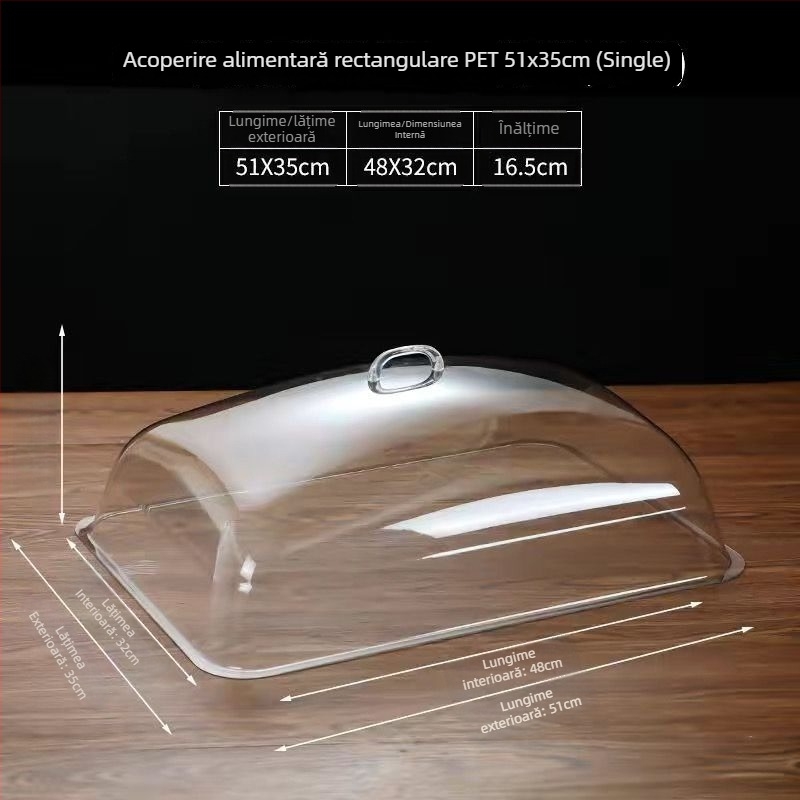 Capac transparent din sticlă, anti-praf, pentru afișaj dreptunghiular de pâine și delicatese – utilizare casnică, stil simplu, licență Guangdongxk16-204-01508