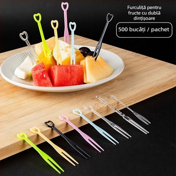 Furculiță de fructe de unică folosință, din PS, în formă de inimă, ambalare individuală, 500 de bucăți pe ambalaj, Shake box