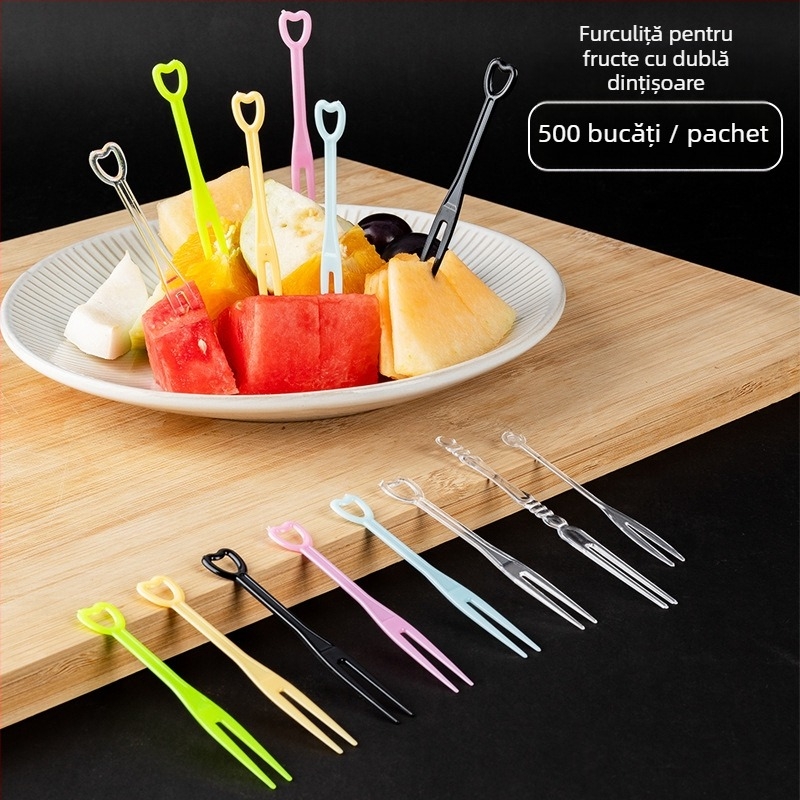 Furculiță de fructe de unică folosință, din PS, în formă de inimă, ambalare individuală, 500 de bucăți pe ambalaj, Shake box