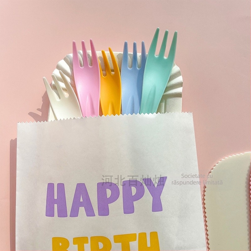 Set de tacâmuri și farfurie de unică folosință din plastic pentru tort – formă dreptunghiulară – posibilitatea imprimării siglei – 300 de seturi în cutie