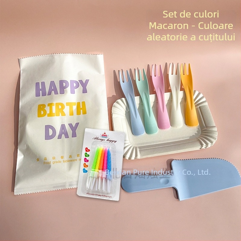 Set de tacâmuri și farfurie de unică folosință din plastic pentru tort – formă dreptunghiulară – posibilitatea imprimării siglei – 300 de seturi în cutie