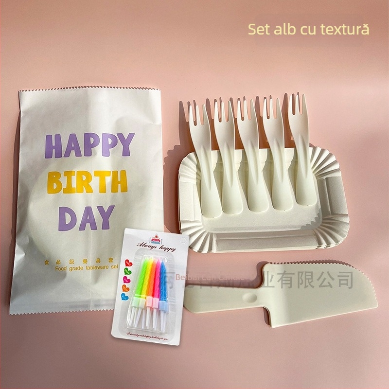 Set de tacâmuri și farfurie de unică folosință din plastic pentru tort – formă dreptunghiulară – posibilitatea imprimării siglei – 300 de seturi în cutie