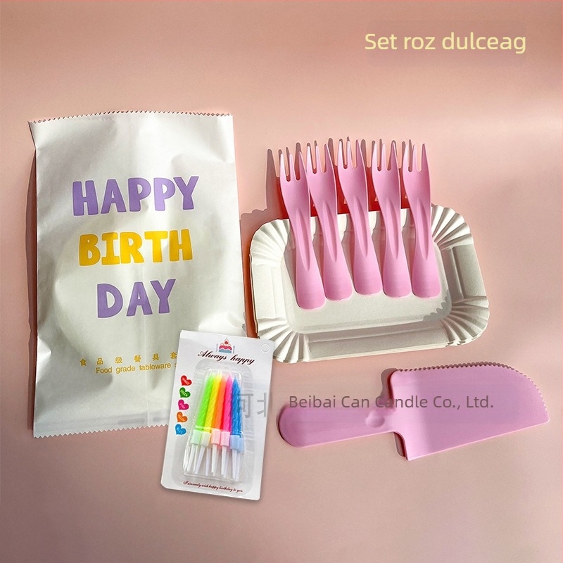 Set de tacâmuri și farfurie de unică folosință din plastic pentru tort – formă dreptunghiulară – posibilitatea imprimării siglei – 300 de seturi în cutie