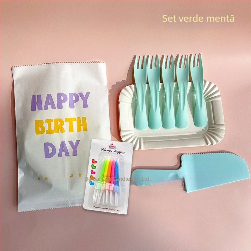 Set de tacâmuri și farfurie de unică folosință din plastic pentru tort – formă dreptunghiulară – posibilitatea imprimării siglei – 300 de seturi în cutie