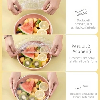 Set de folie de conservare alimentară, de unică folosință, pentru boluri, farfurii și capace; rezistent la temperaturi -60°C până la 100°C; ambalaj simplu; marcă Pengyi; 1 bucată; uz casnic.