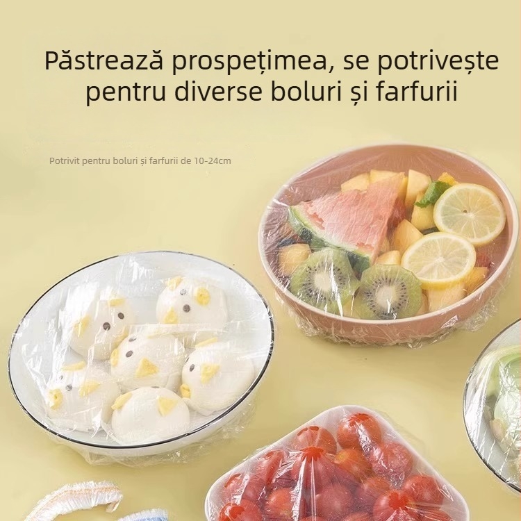 Set de folie de conservare alimentară, de unică folosință, pentru boluri, farfurii și capace; rezistent la temperaturi -60°C până la 100°C; ambalaj simplu; marcă Pengyi; 1 bucată; uz casnic.