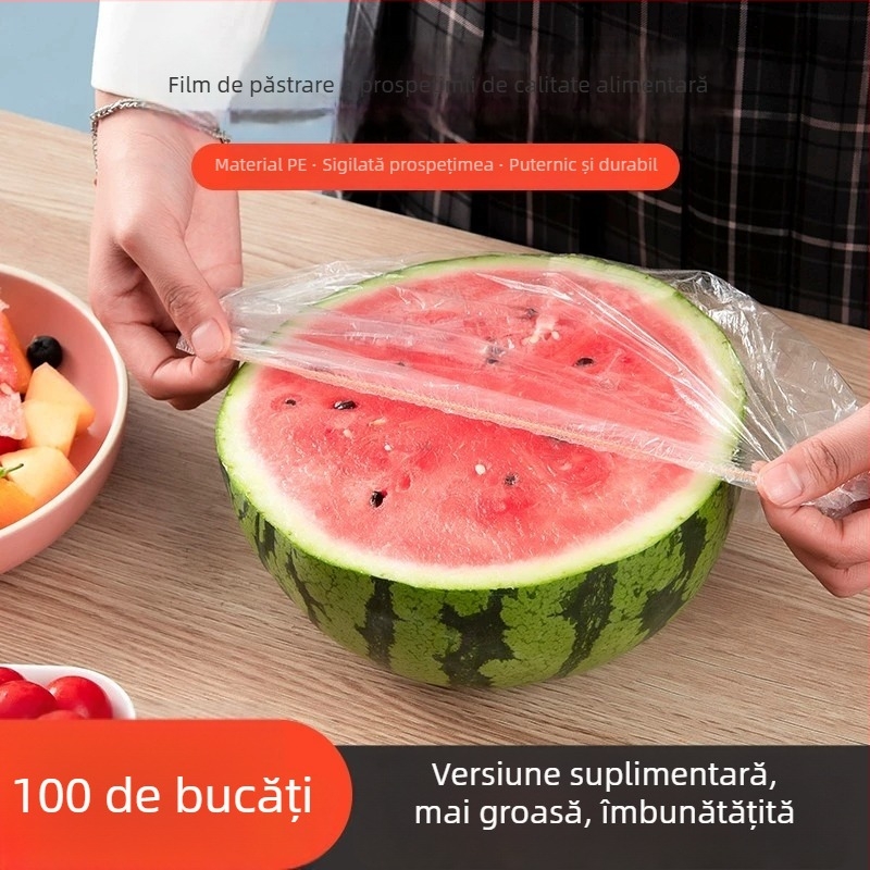 Set de folie de conservare alimentară, de unică folosință, pentru boluri, farfurii și capace; rezistent la temperaturi -60°C până la 100°C; ambalaj simplu; marcă Pengyi; 1 bucată; uz casnic.