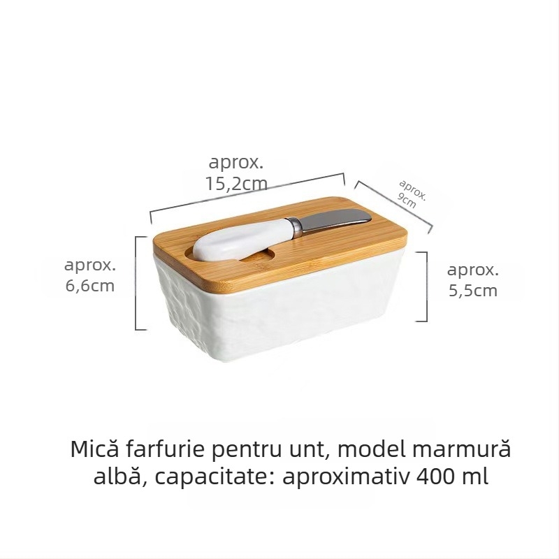 Cutie pentru unt cu capac, ceramică, cutie dreptunghiulară pentru depozitare brânzeturi cu cuțit - Mufu family