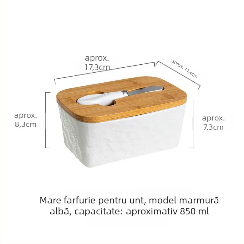Cutie pentru unt cu capac, ceramică, cutie dreptunghiulară pentru depozitare brânzeturi cu cuțit - Mufu family