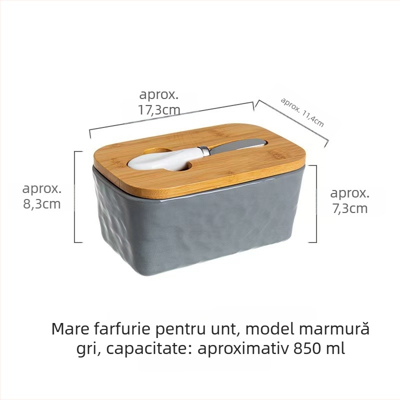 Cutie pentru unt cu capac, ceramică, cutie dreptunghiulară pentru depozitare brânzeturi cu cuțit - Mufu family