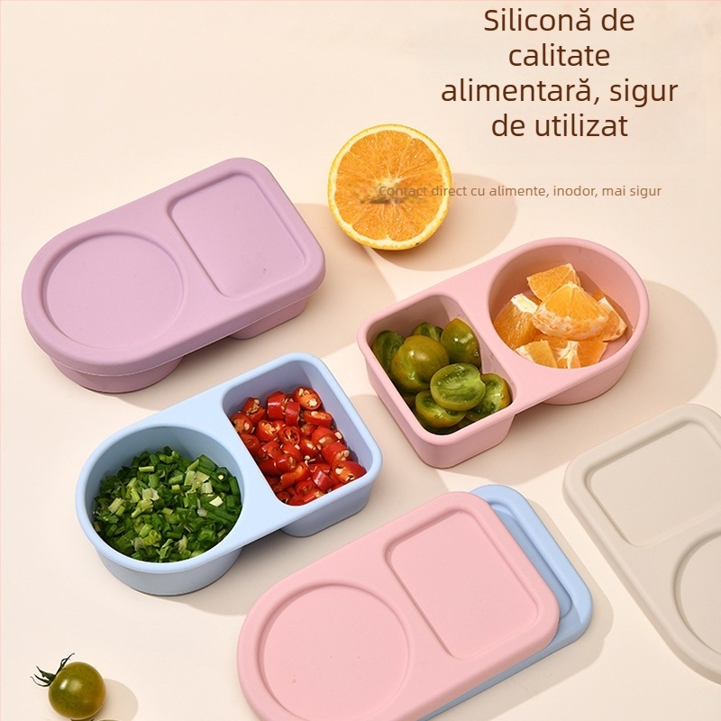 Cutie pentru prânz cu două compartimente, din silicon, compatibilă cu microundele, rezistentă la congelare, pentru copii