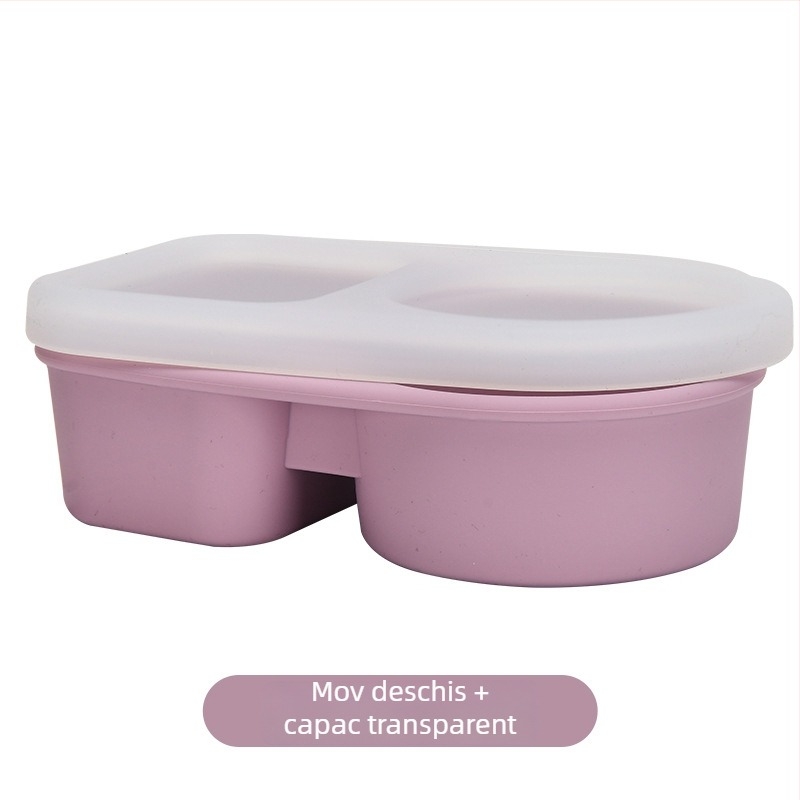 Cutie pentru prânz cu două compartimente, din silicon, compatibilă cu microundele, rezistentă la congelare, pentru copii