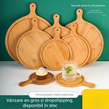 Ruisi tavă rotundă din lemn cu mâner, suprafață gravată, destinată restaurantelor (pâine, desert, sushi, tort)