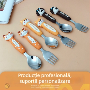 Set tacâmuri pentru copii: furculiță și lingură, oțel inoxidabil 304, două piese, pentru copii de 12 luni și peste, Xintu