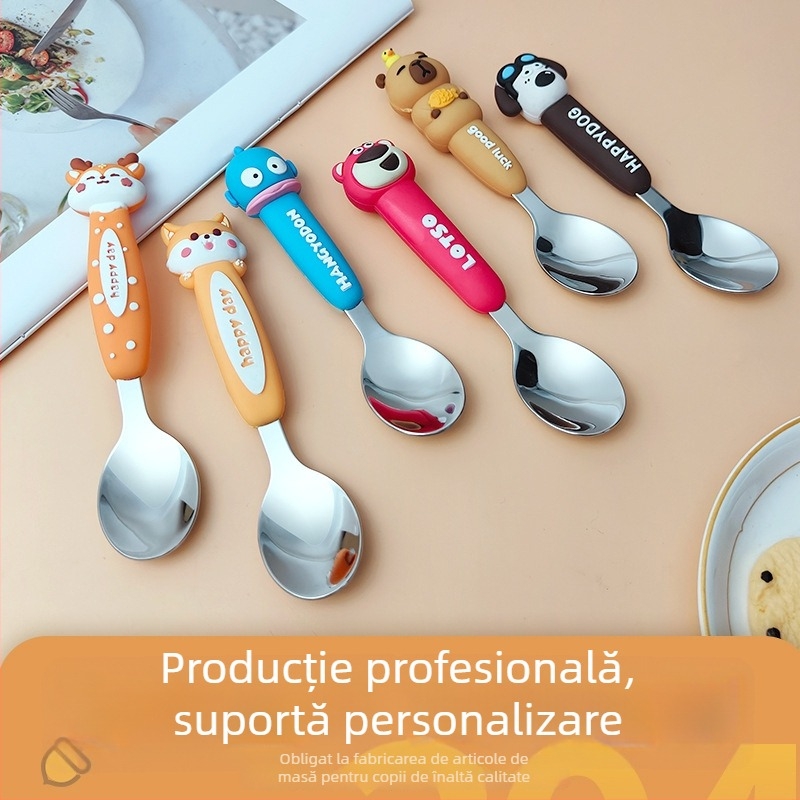 Set tacâmuri pentru copii: furculiță și lingură, oțel inoxidabil 304, două piese, pentru copii de 12 luni și peste, Xintu