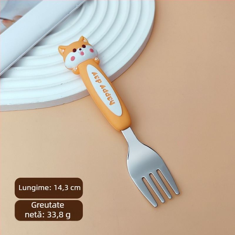 Set tacâmuri pentru copii: furculiță și lingură, oțel inoxidabil 304, două piese, pentru copii de 12 luni și peste, Xintu
