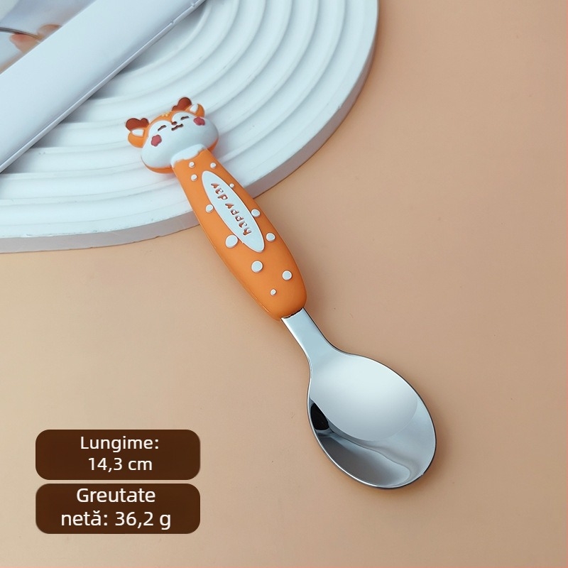 Set tacâmuri pentru copii: furculiță și lingură, oțel inoxidabil 304, două piese, pentru copii de 12 luni și peste, Xintu