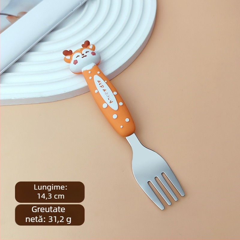 Set tacâmuri pentru copii: furculiță și lingură, oțel inoxidabil 304, două piese, pentru copii de 12 luni și peste, Xintu