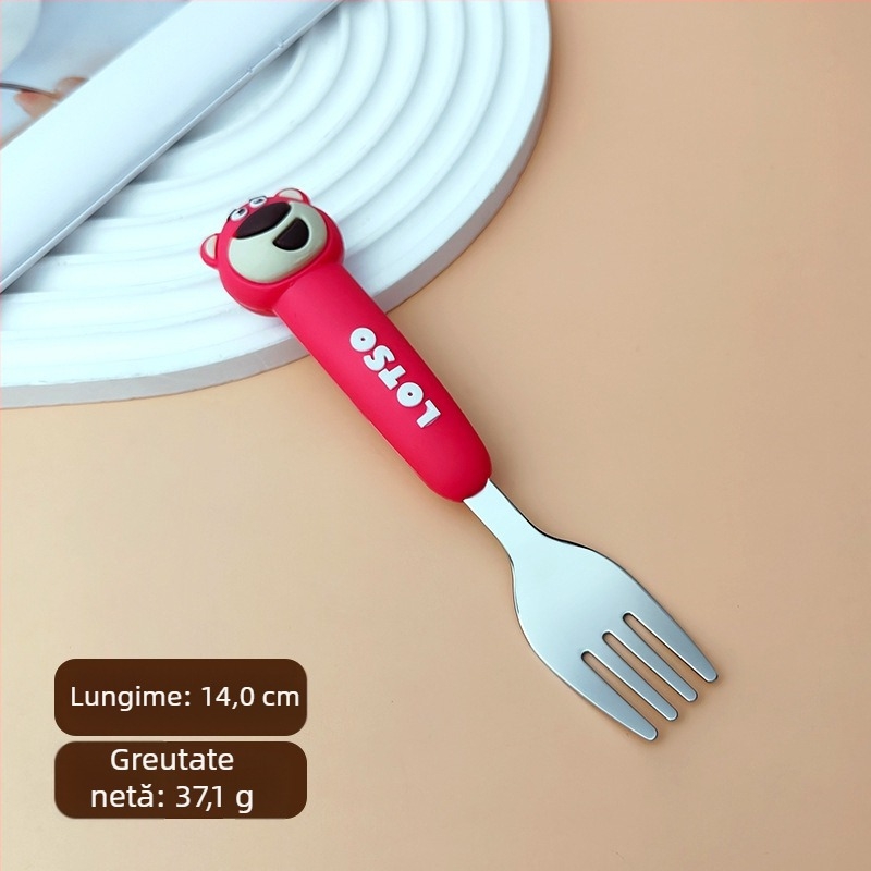 Set tacâmuri pentru copii: furculiță și lingură, oțel inoxidabil 304, două piese, pentru copii de 12 luni și peste, Xintu