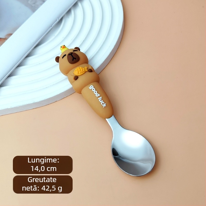 Set tacâmuri pentru copii: furculiță și lingură, oțel inoxidabil 304, două piese, pentru copii de 12 luni și peste, Xintu