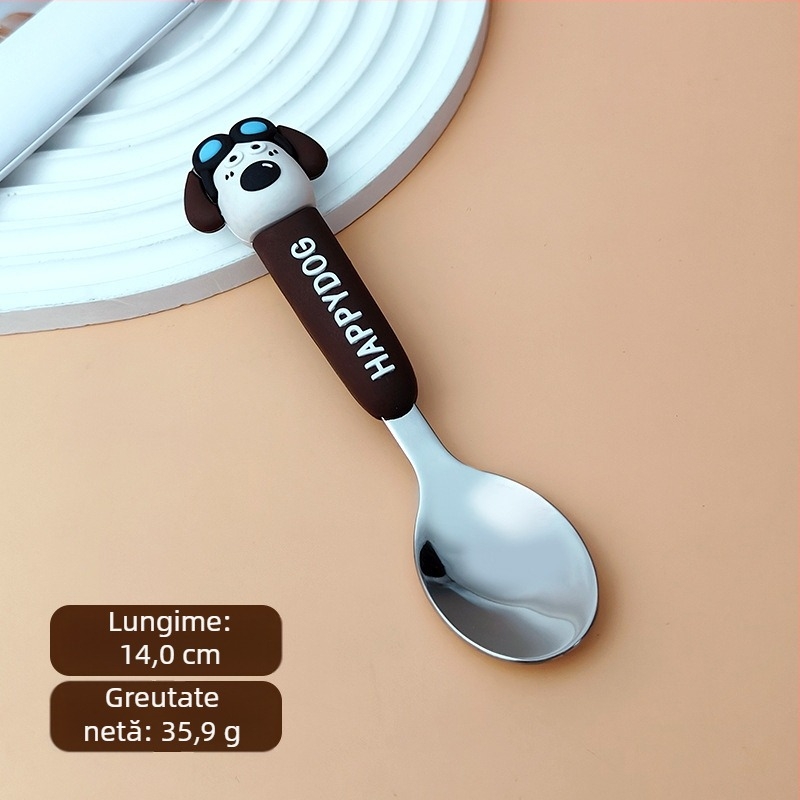 Set tacâmuri pentru copii: furculiță și lingură, oțel inoxidabil 304, două piese, pentru copii de 12 luni și peste, Xintu