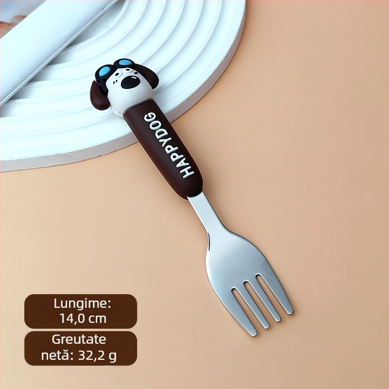 Set tacâmuri pentru copii: furculiță și lingură, oțel inoxidabil 304, două piese, pentru copii de 12 luni și peste, Xintu